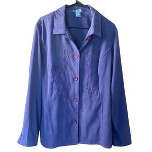 Koret‎ Jacket Womens XL Purple Vintage Embroidered Stretch Blazer Grannycore